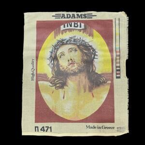 Vintage Ecce Homo Jesus Crown of Thorns Needlepoint Canvas Adams Made in Greece
